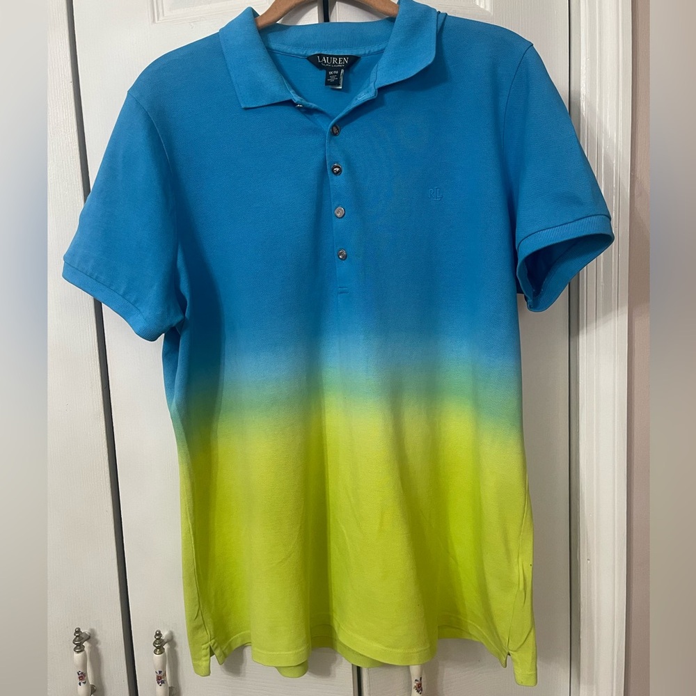 Lauren Ralph Lauren Plus Size Dip Dyed Stretch Infused Polo Top size 1X